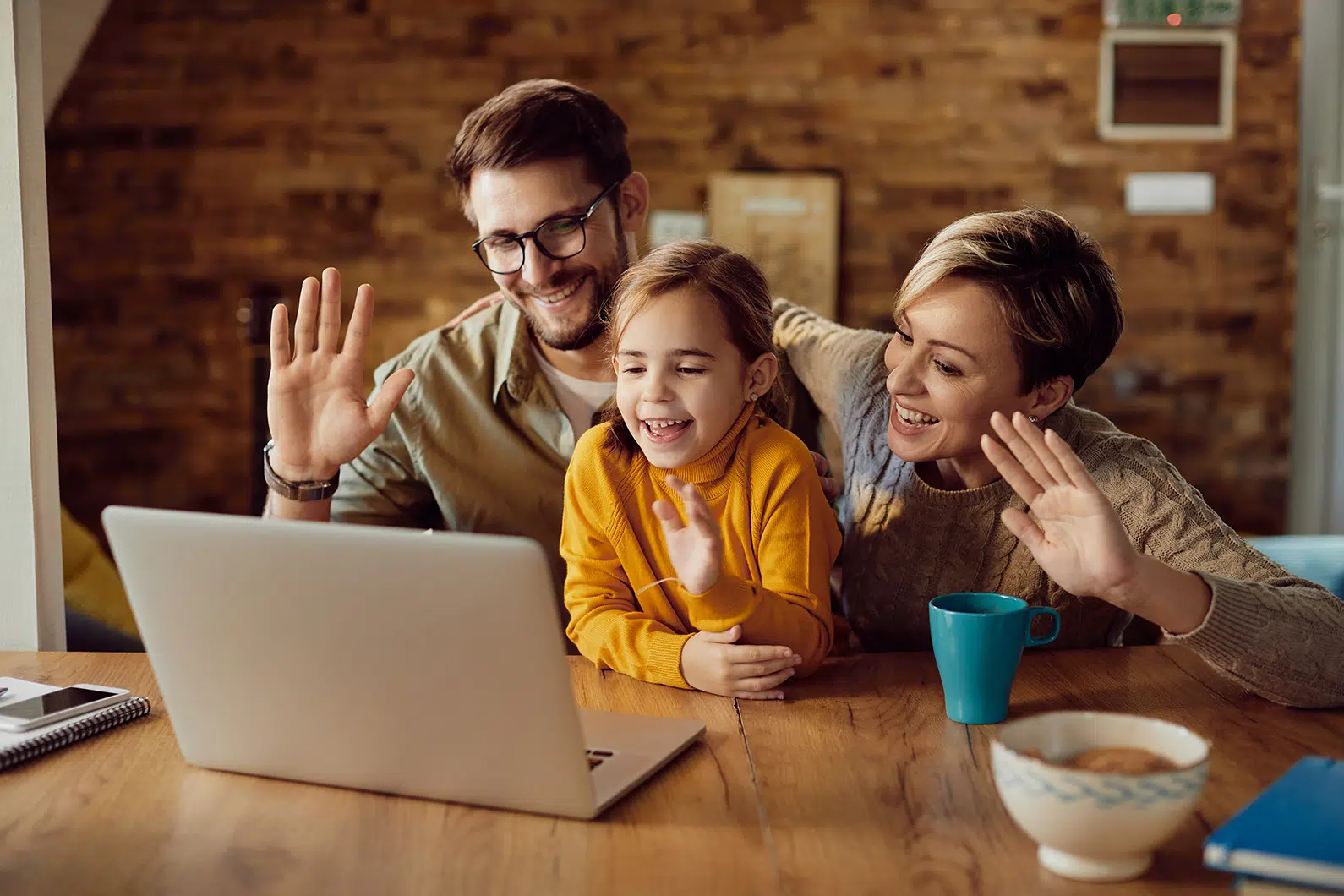 Family using connected devices at home